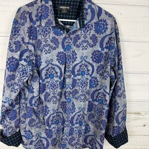 Claiborne Blue and Gray Patterned Dress Shirt